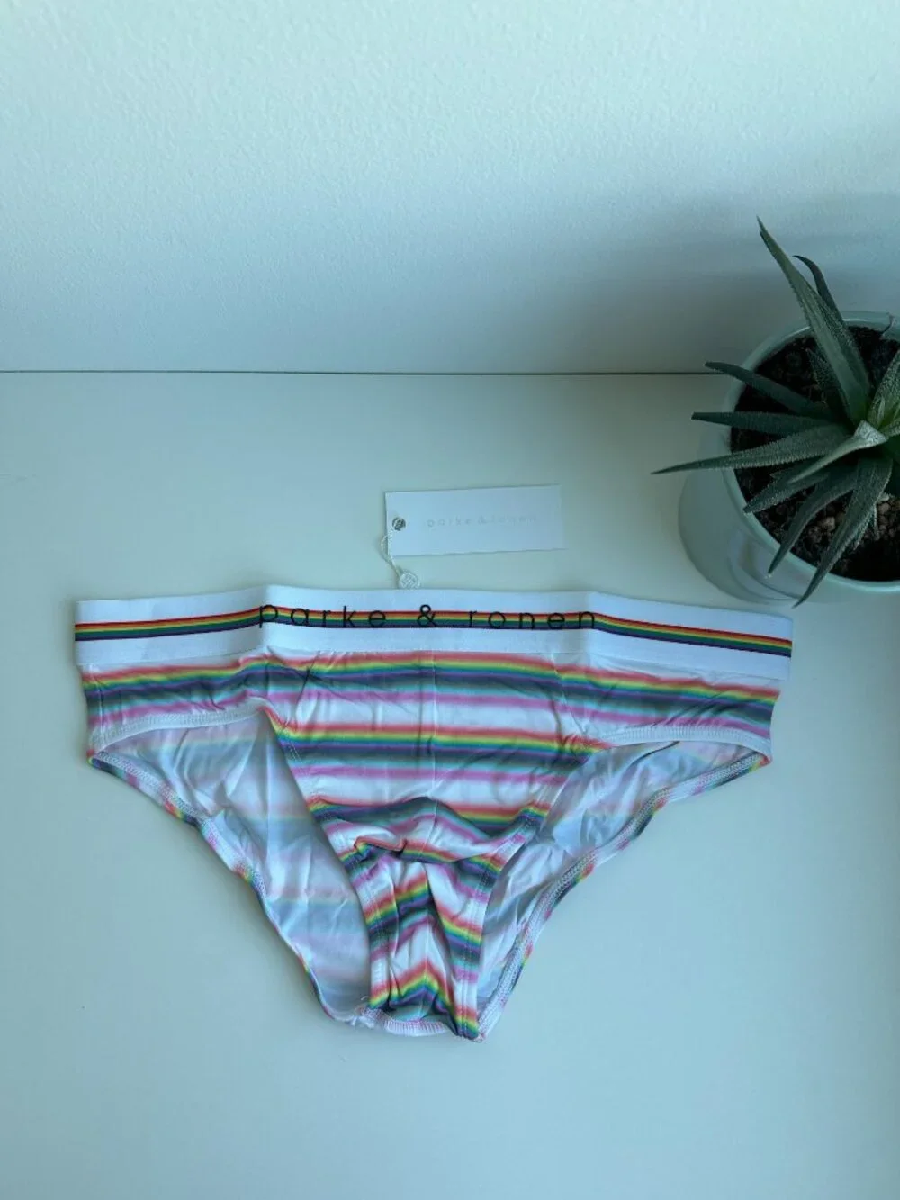 Parke & Ronen - Low Rise Brief - White Prism Stripe (M)